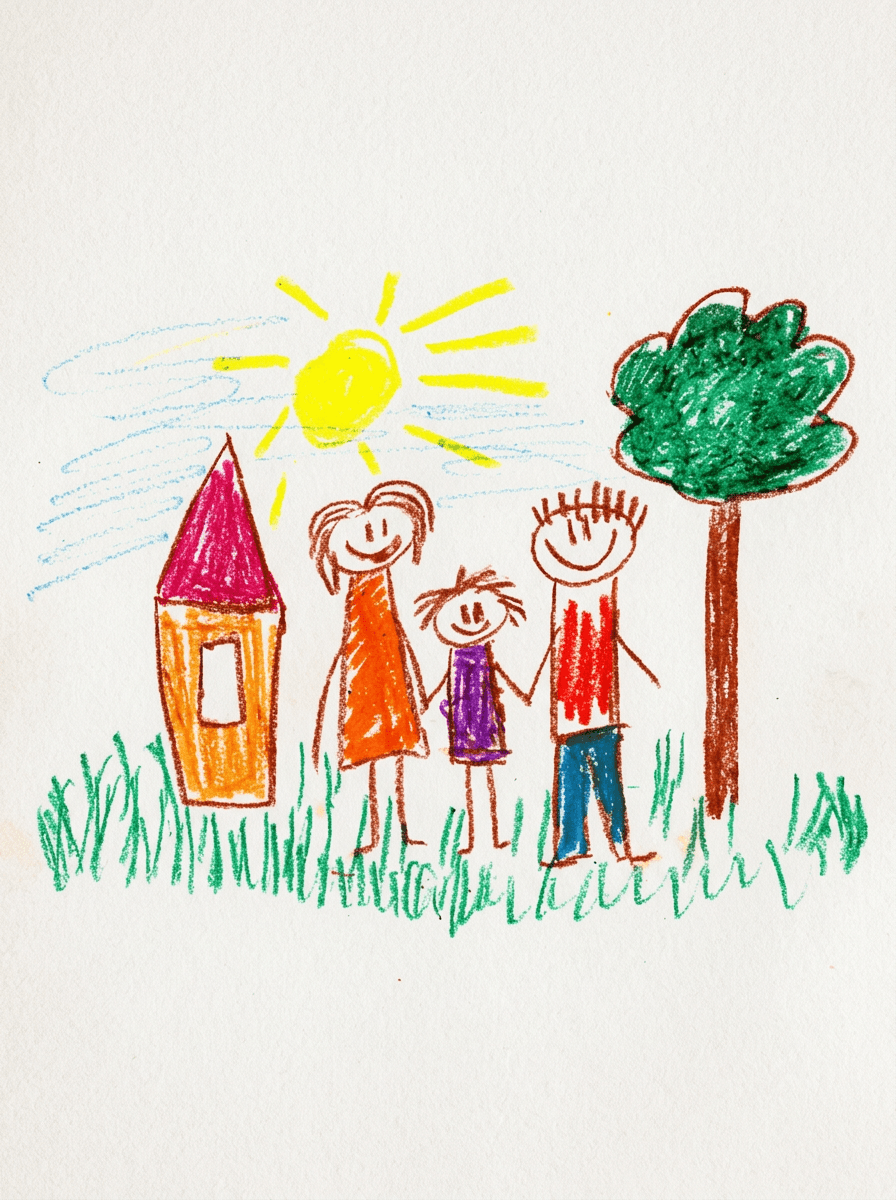 Original child's drawing of a family